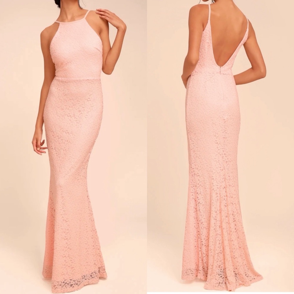 Lulus Ephemeral Allure Peach Lace Maxi Dress